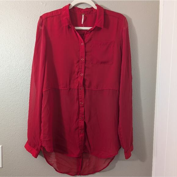 Free People Button Town Chiffon Tunic Top - Picture 1 of 5